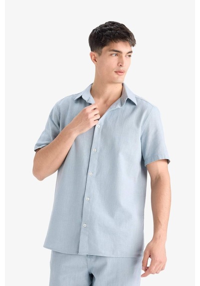 Defacto %100 Pamuk Regular Fit Polo Yaka Yazlık Kısa Kollu Gömlek D8613ax25smbe524 Mavi