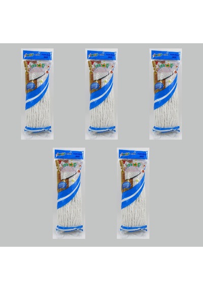 Elmop P02 Pamuklu Beyaz Islak Mop - Paspas Ucu - Vidalı Standart Yedek Mop Püskül - 5 Adet