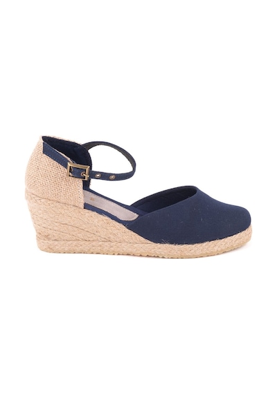 Star Tombis Gerçek Elişi Hasır Dolgu Topuk Keten Hasır Kadın Espadril Handmade Lacivert