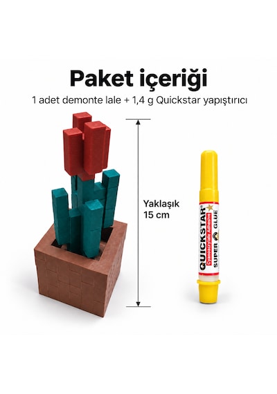 Piksel Lale Biblo - 3d Baskı, Minecraft Esintili Kırmızı