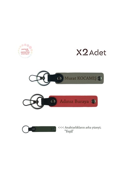 14 Şubat Armağanı, İsim & Soyisim Kişiselleştirilmiş 2 Li Anahtarlık, Nar Çiçeği-kül Gri-yeşil Çok Renkli