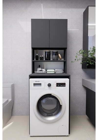 Verani Çamaşır Makinesi Dolabı Banyo Kiler Çift Kapaklı Arkal... Antrasit
