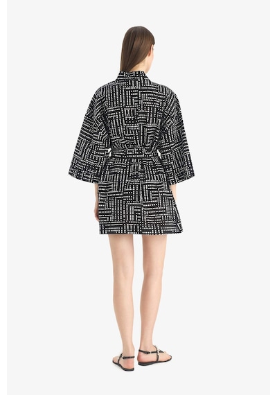 Defacto %100 Pamuk Regular Fıt Desenli Kuşaklı Kimono D0453AX24SM Siyah