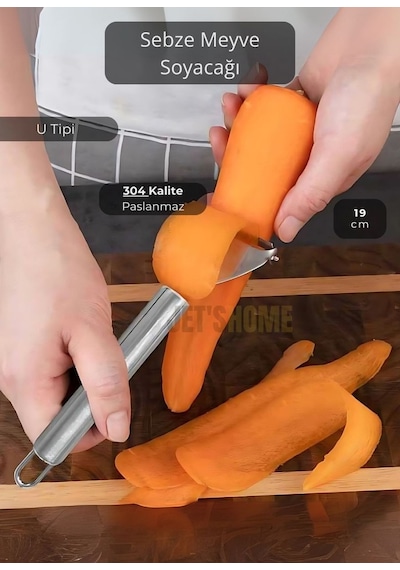 Sebze Soyacağı Paslanmaz Meyve Soyacağı U Tipi Soyacak Çelik 19 Cm Metalik Gri
