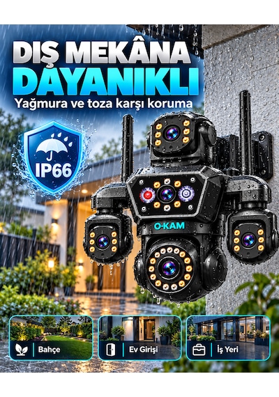 O-kam Ok-251 12mp 4 Kameralı Wifi Gece Görüş Çift Yönlü Ses Uzaktan İzleme Kişi Takibi Türkçe Akıllı Güvenlik Kamerası