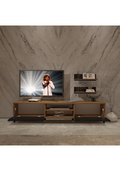 Decoraktiv Eko 4 Mdf Dvd Silver Tv Ünitesi Tv Sehpası Ceviz - Siyah
