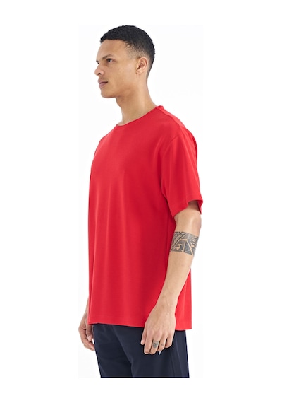 Tommy Life T11er-88193 Erkek Kol Arma Detaylı Basic Oversize T-shirt T11ER-88193-R0766 Kırmızı