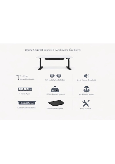 Ofisimi Uprise Comfort Çift Motorlu Yükseklik Ayarlı Masa 72 121 Cm Siyah Ayak/lake Beyaz Tabla, 120x60 Cm Genel Ofisimi Uprise Comfort Çift Motorlu Yükseklik Ayarlı Masa 72 121 Cm Siyah Ayak/lake Beyaz Tabla, 120x60 Cm Genel