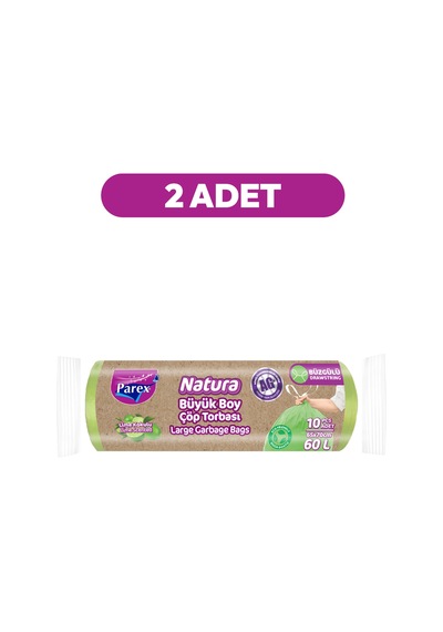 Natura Büzgülü 10'lu Çöp Torbası Büyük Boy 65 X 70 Cm İkili Paket