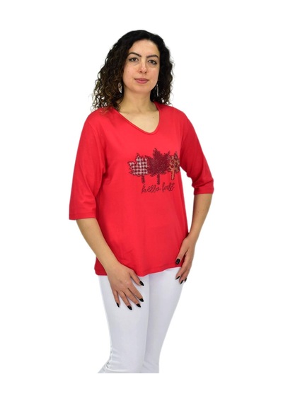Caftan Kadın Kısa Kol Taşlı Bluz Bgl-st04711 Kırmızı