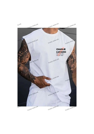 Startmore Unisex Charlie Luciano Baskılı Kolsuz Beyaz