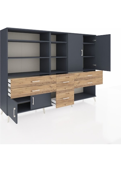 Hyperion Dolap 10 Raflı 6 Çekmeceli 4 Kapaklı 220x44x163 Antrasit Antrasit-antrasit/çam Hyperion Dolap 10 Raflı 6 Çekmeceli 4 Kapaklı 220x44x163 Antrasit Antrasit-antrasit/çam