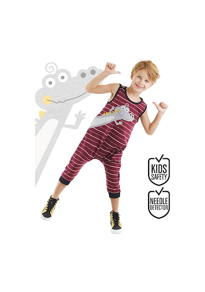 Denokids Komik Timsah Erkek Çocuk Pamuk Bordo Tulum