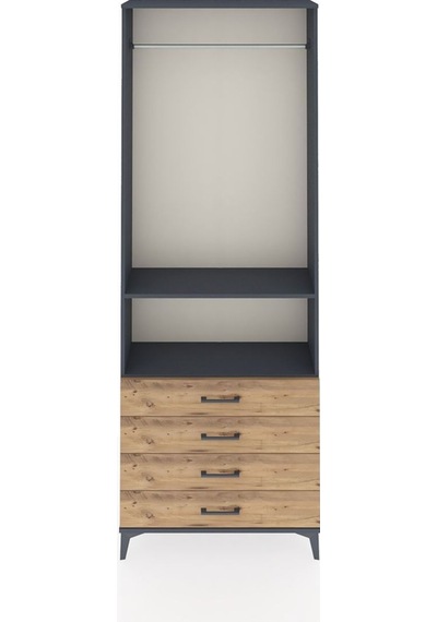 Arges Dolap 2 Raflı 4 Çekmeceli Tek Askılı 88x30x243 Antrasit-çam Antrasit