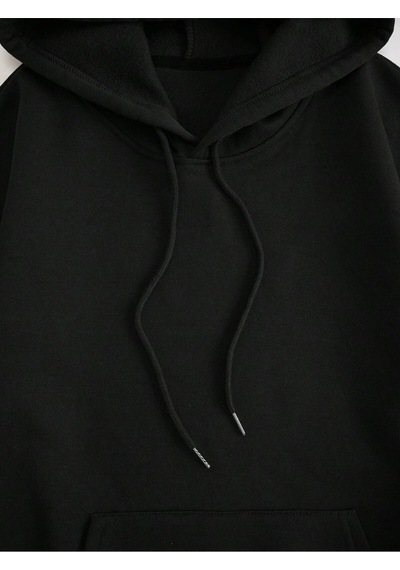 Coke Serisi Skeleton Print Zip Up Thermal Lined Drawstring Hoodie Siyah