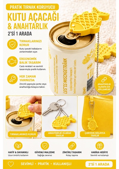 Pratik Tırnak Koruyucu Balık Tasarımlı Kutu İçecek Açacağı Ve Anahtarlık 2 Si 1 Arada 11286020