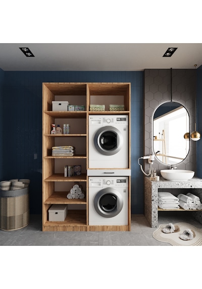 Modena Çamaşır Ve Kurutma Makinesi Dolabı Banyo Dolabı Çam Beyaz Çam Beyaz