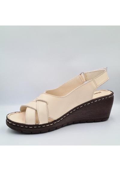 Pierre Cardin 6903 Krem Renk Deri Dolgu Topuk 6cm Kadın Sandalet Krem