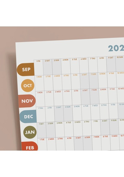 2026-2027 Planlayıcı Akademik Duvar Takvimi Eylül Başlangıçlı Yıllık Planlaycı Takvim Boho Renkl Çok Renkli