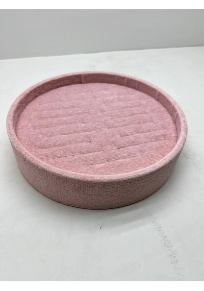 Süet Kumaş Pembe Renk 20x20 Cm Yuvarlak Batırmalı Bileklik Kelepçe Tablası Pembe