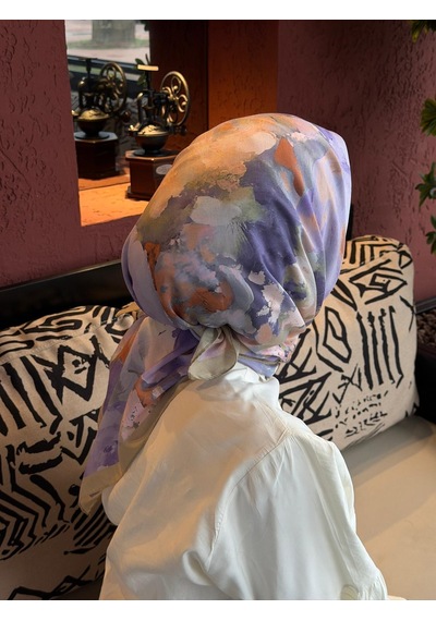 Qalortex Scarf Pamuklu Soft Roza Desen Eşarp-yağ Yeşil Yağ Yeşili
