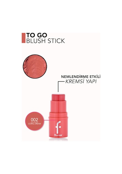 To Go Işıltılı & Doğal Bitişli Yoğunluğu Ayarlanabilir Kremsi Stick Allık 8682536098465 002coraldream