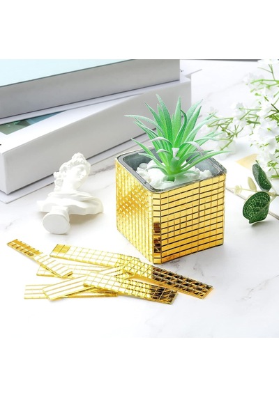 2 Li Kendinden Yapışkanlı Gold Ayna Mozaik Disco Sticker Duvar Çerçeve Eşya Dekoratif Kaplama 30x30 Altın