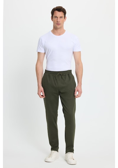 Tudors Erkek Regular Fit Klasik Kesim Beli Lastikli Bağcıklı Koyu Haki Jogger Pantolon-41773 Koyu Yeşil