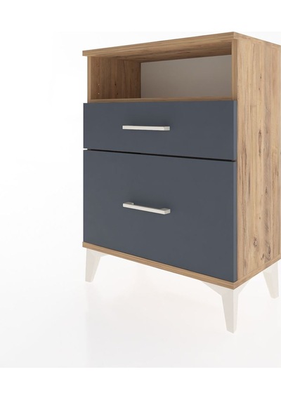 Arges Komodin Tek Raflı 2 Çekmeceli 60x30x80 Çam-antrasit Atlas Çam