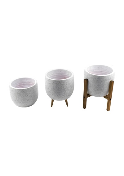 Bitki Tasarımı Ev Dekorasyon Aksesuar Beyaz Granit Toprak Saksı Saksılık Salon Çiçeklik Üçlü Set- 19 Cm