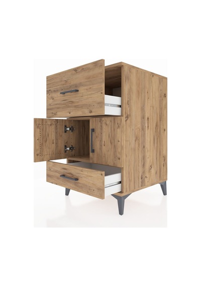 Kronos Komodin Tek Raflı 2 Çekmeceli 2 Kapaklı 60x59x96 Çam-çam Çam
