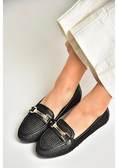 Fox Shoes U250029017 Siyah Hasır Kadın Babet Siyah-hasir Siyah