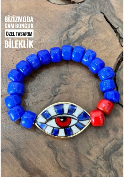 Seramik Cam Boncuk Bileklik El Yapımı Seramik Göz Bileklik Lacivert