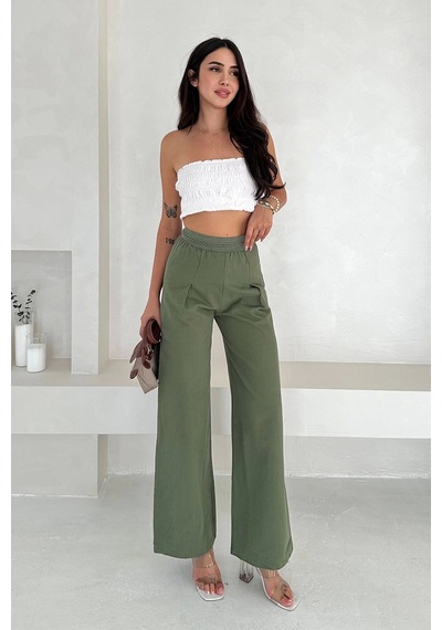 Asprin Fashion Pamuk Yıkamalı Yağmur Desen Dantelli Pantolon Yeşil Yeşil