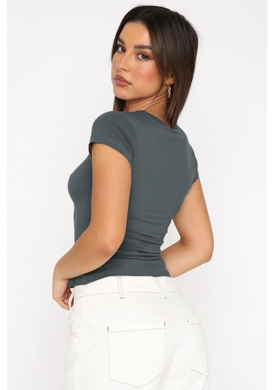Madmext Füme Basic Kadın Tişört Mg2012-füme Füme