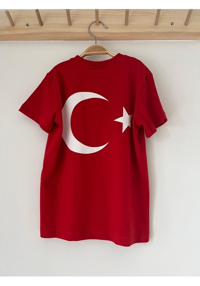 Key Kıds Kırmızı Beyaz Ay Yıldızlı Bayrak Temalı Tişört Çok Renkli