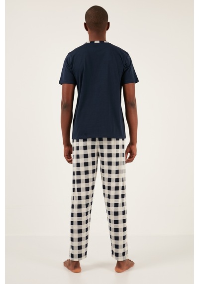 Buratti Ekoseli Pamuklu Regular Fit Kısa Kollu Erkek Pijama Takımı 60961007 Lacivert-Beyaz