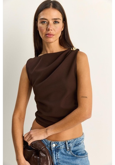 Shade Kadın Metal Aksesuarlı Drape Detaylı Gizli Fermuarlı Bluz 20206 60286133 - Acı Kahve Çok Renkli Shade Kadın Metal Aksesuarlı Drape Detaylı Gizli Fermuarlı Bluz 20206 60286133 - Acı Kahve Çok Renkli
