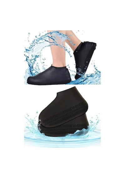 Mudanis Siyah Silikon Yağmur Koruyucu Ayakkabı Kılıfı Kaymaz Su Kir Geçirmez Large 40-46 Renkli
