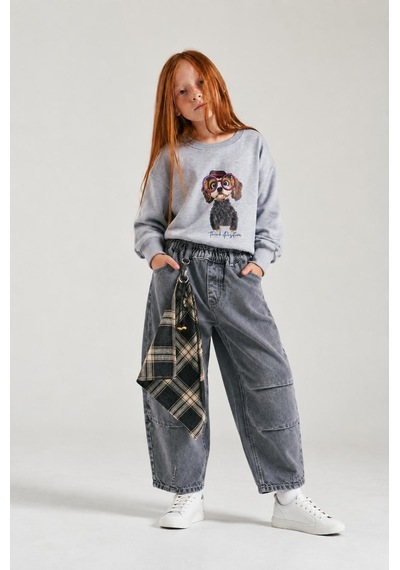 Loco Loco Gri Kız Çocuk Denim Pantolon