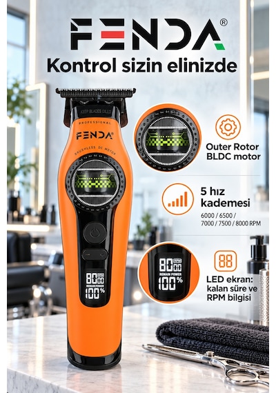 Fenda Profesyonel Bldc Motor 8000 Rpm Tıraş Makinesi Turuncu