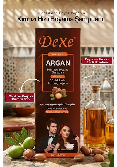 Dexe Kırmızı 30 Dakikada Hızlı ve Pratik Çözüm Saç Boyama Şampuanı 420 ML