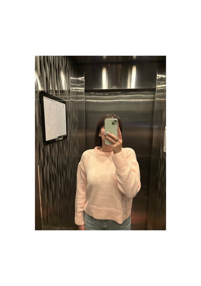 Maison Velora Kadın Pembe Bisiklet Yaka Oversize Basic Triko Kazak Pudra 923600247 Pudra