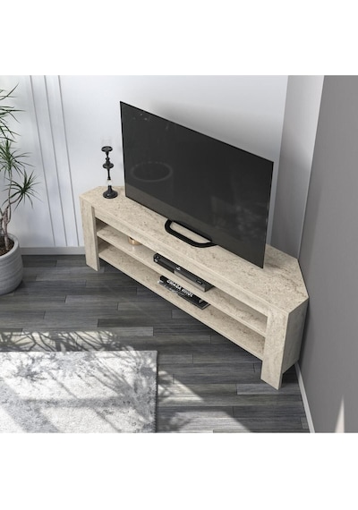 Corner TV Sehpası, 120 cm – Köşe Tasarım, Traverten