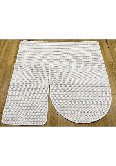 3 Lü Banyo Paspası Oval Bukle Halı Beyaz 60x100 60x60 40x60 Beyaz