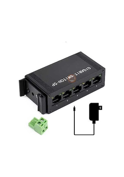 Gigabit Endüstriyel 5 Port Ethernet Switch - Dın Ray Montajlı