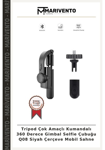 Tripod Çok Amaçlı Kumandalı 360 Derece Gimbal Selfie Çubuğu Q08 Siyah Çerçeve Mobil Sahne