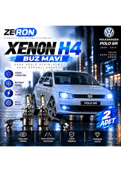 Polo 6r Xenon H4 Buz Mavi Led Far Ampulü 12v 2 Adet Yüksek Aydınlatma Kolay