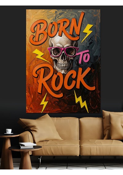 Ahşap Tablo "born To Rock" Kurukafa Posteri