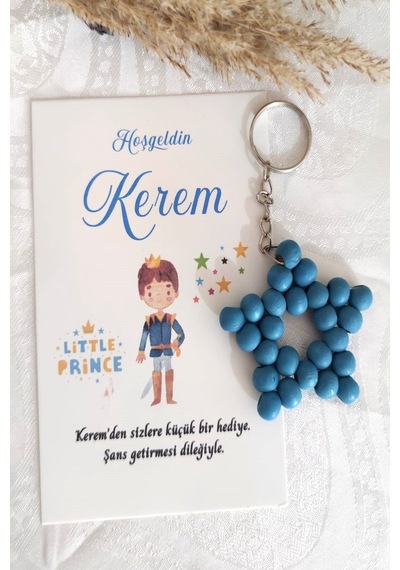 30 Adet Küçük Prens Kartlı Uzun Zincirli Yıldız Anahtarlık - Bebe
